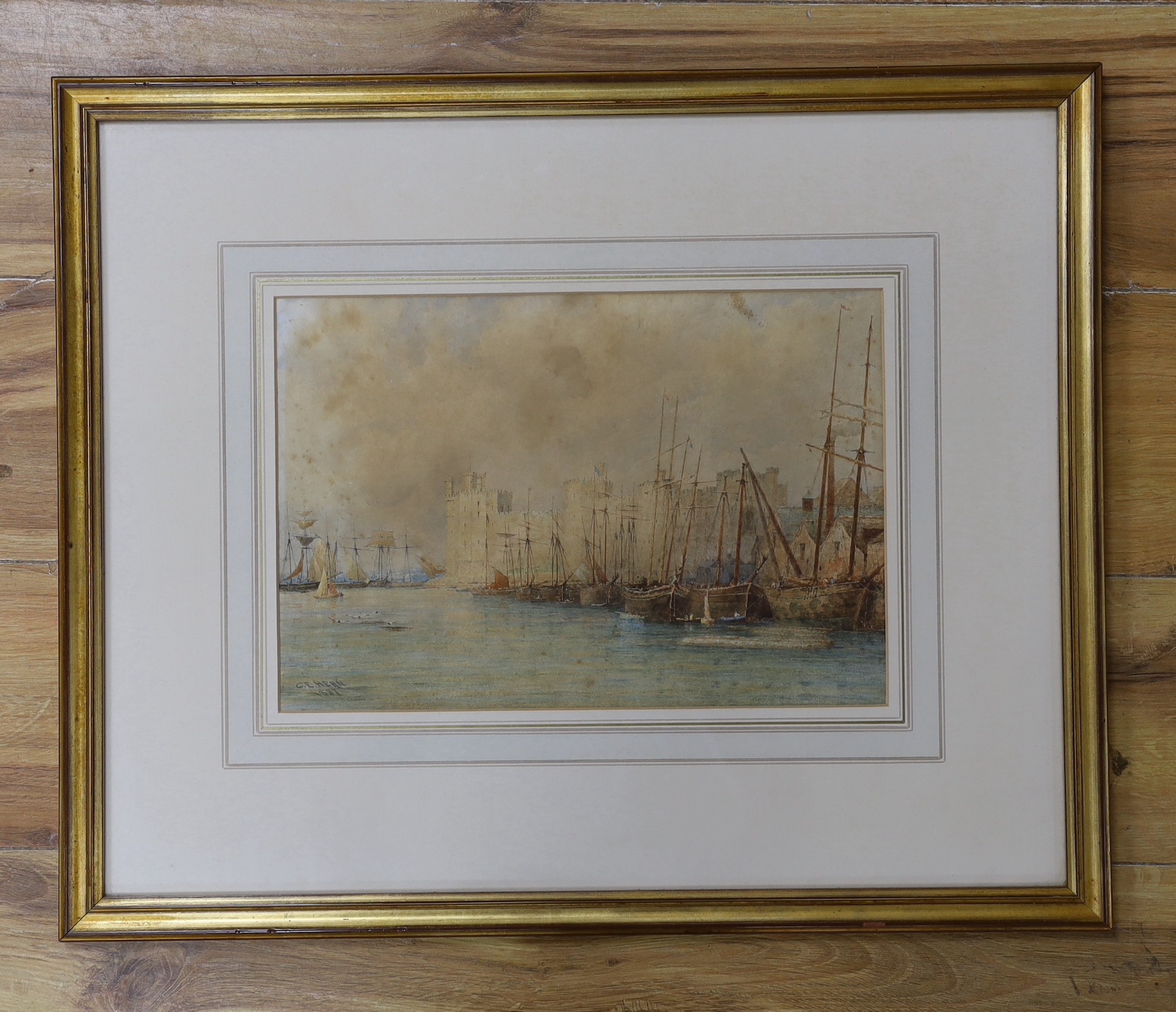 Charles Edward Hern (1848-1894), watercolour, 'Caernarvon Castle', signed and dated 1887, 23 x 33cm